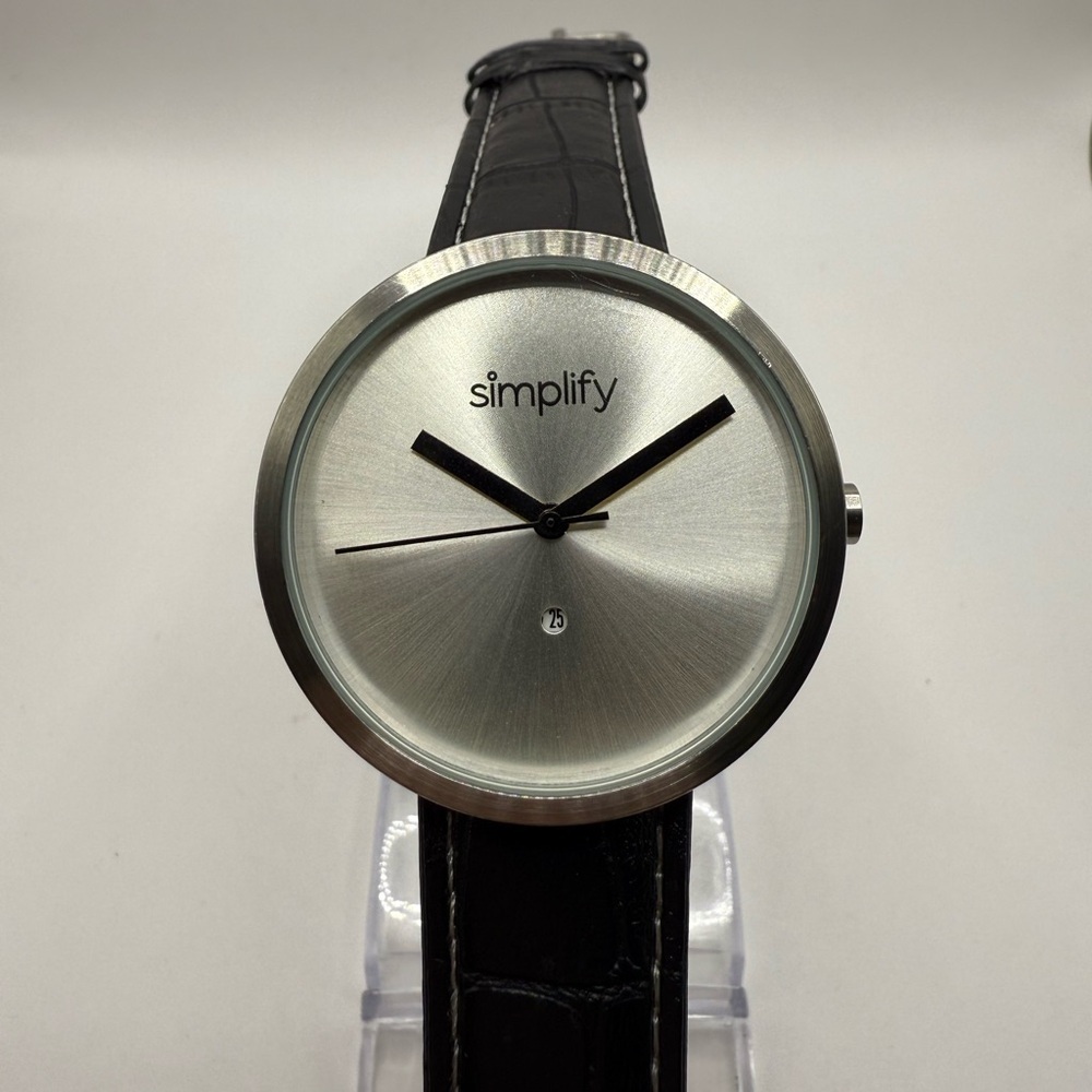 Simplify Black Band Unisex 1000 Series Silver Steel Case Watch (New Battery)